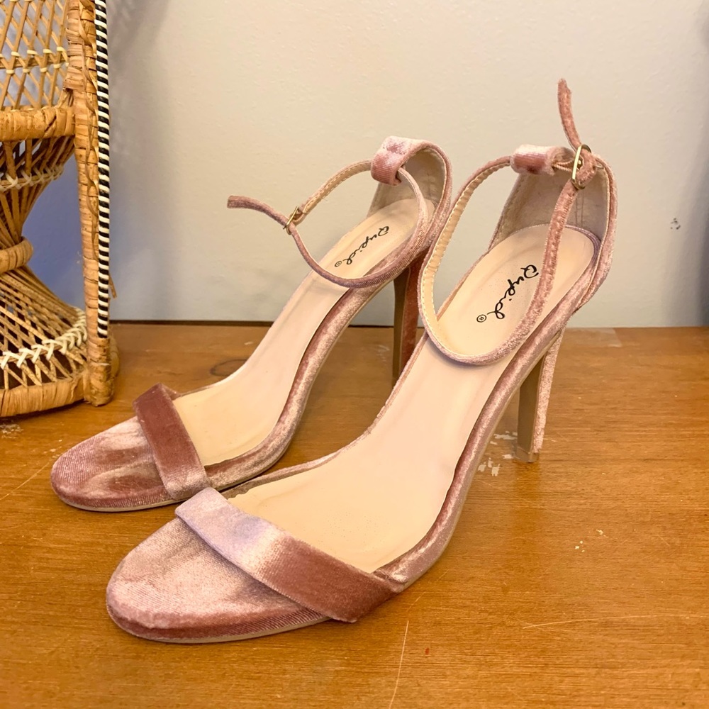 Pink crushed velvet heels